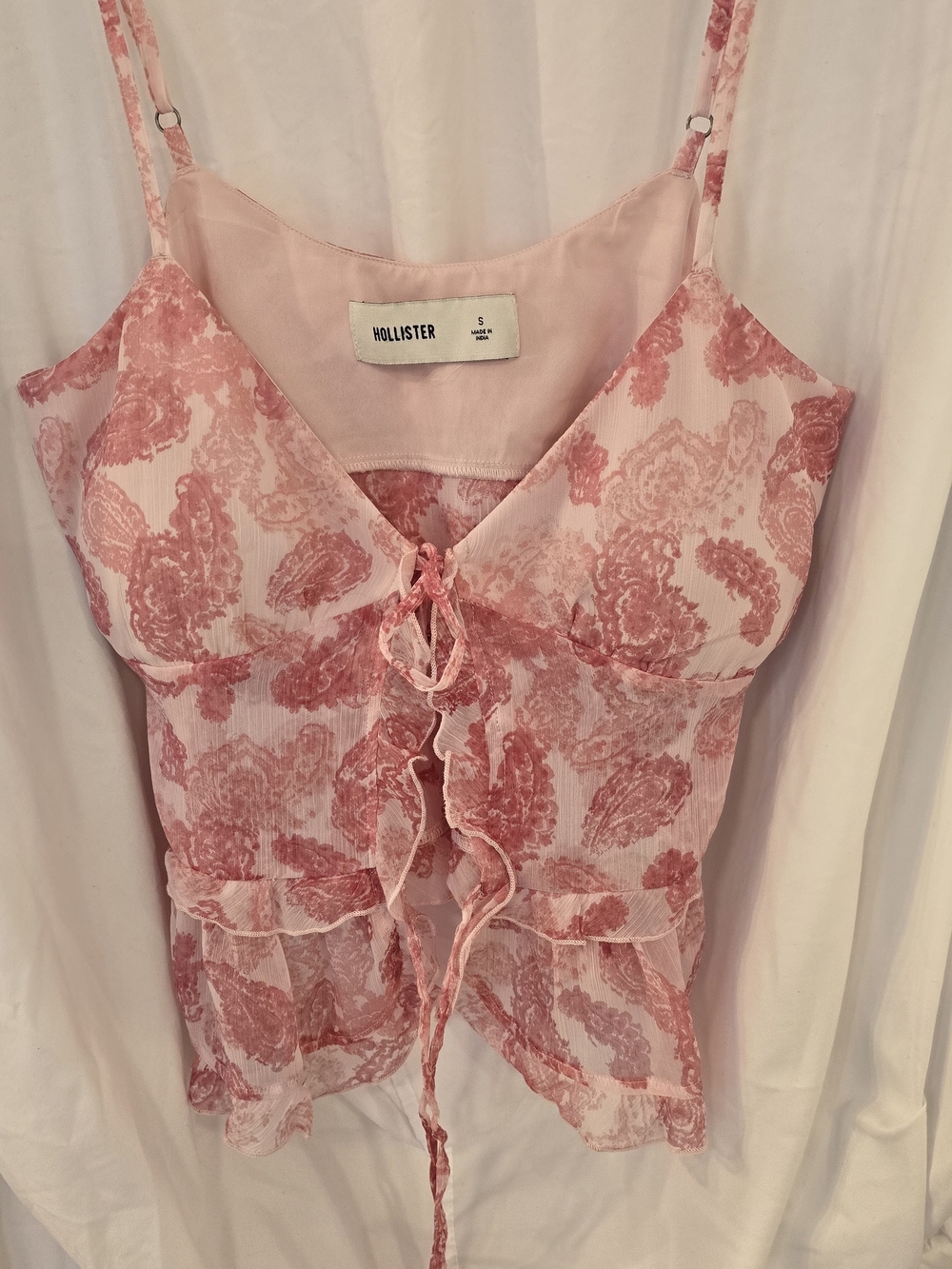 Hollister Pink Paisley Ruffle Tie-Front Cami